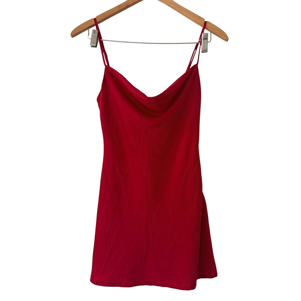 Y2K Urban Outfitters‎ Red Satin Slip Dress Mini Cowl Neck D XS Adjustable Straps